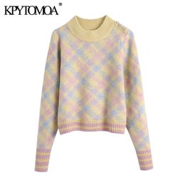 Women Sweet Fashion With Rhinestone Buttons Knitted Sweater O Neck Long Sleeve Female Pullovers Chic Tops 210420