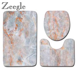 Zeegle 3Pcs Carpet Bathroom Non-Slip Bath Mat Set Toilet Mat Floor Rug Seat Cover Carpet Marble Pattern Bath Mats 210401