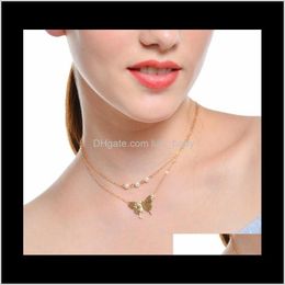 & Pendants Jewellery Crafted Butterfly Pearl Pendant Mti-Layered Gold Tone Idea Womens Chokers Necklaces Drop Delivery 2021 Qpe3Y