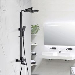 Matte Black Bathroom Shower Set 8" Rainfall Hot Cold Faucet Single Handle Wall-mounted Shower Set