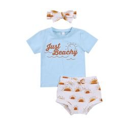 Clothing Sets Baby Girl Clothes 0-24 M Toddlers Summer Beachwear Short Sleeves T-Shirt + Sunshine Briefs Hairband For Girls