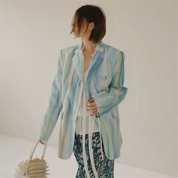 Women Blazer Texture Retro Tie Dye Coat Vintage Single Button Long Sleeve Lady Casual Aesthetic Suit Jacket Chic Outwears 210510