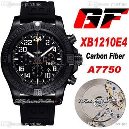 GF XB1210E4 ETA A7750 Automatic Chronograph Mens Watch Carbon Fiber Case PVD All Black Dial White Big Number Markers Logo Rubber Strap Super Edition Puretime D4
