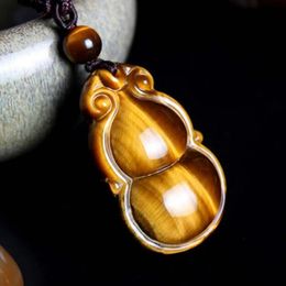Drop Shipping Natural Tigers Eye Stone Necklace Chinese FuLu Lucky Amulet Jewelry Gourd Pendant With Chain For Women Men Gifts