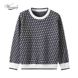 Women Geometric Khaki Knitted Sweater Casual Houndstooth Lady Pullover Sweater Female Autumn Winter Retro Jumper C-272 210918
