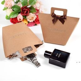 Thank you gift box bag with handle foldable wedding kraft paper candy chocolate perfume packaging simple RRE10234