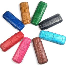 Colourful Crocodile Skin PU Leather Protect Two Cigar Case Smoking Portable With Knife Scissors Innovative Design Storage Container Holder DHL Free