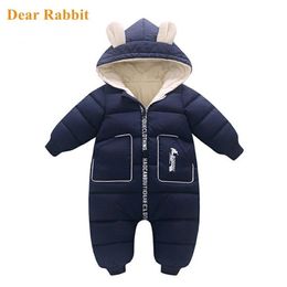 -30 born Baby Romper Boy Clothes Winter Plus velvet warm Snowsuit Overall Children Girl Jumpsuit Infant Hooded coat clothing 220106