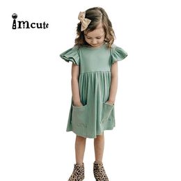 Imcute 2020 Summer Toddler Girl Dress Cotton Linen Kids Dresses for Girls Ruffles Children Slip Dress Fashion Girls Clothing Q0716
