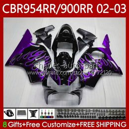 Bodywork For HONDA CBR900RR CBR954RR CBR900 CBR954 RR Body 61No.143 CBR 900 954 CC RR 954CC 2002 2003 CBR 954RR 900RR 02 03 CBR954-RR 2002-2003 Purple flames Fairing Kit