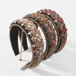 New Luxury Baroque Padded Hairband For Women Full Crystal Diamond Rhinestone Headband Wide Thick Hair Hoop Girls Wholesale X0722