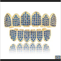 Grillz, Dental Grills Body Jewelry Drop Delivery 2021 Blue Micro-Inlaid Zircon Hip Hop Grillz Hip-Hop Braces Environmental Protection Copper