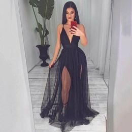 Soft Tulle Black Sexy Communion Dresses Evening Prom Party Longue Formal Dress Simple Robe De Soiree