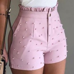 Women Summer High Waist Shorts Ladies Beading Ruffle Casual Shorts Pantalones Cortos De Mujer 210611