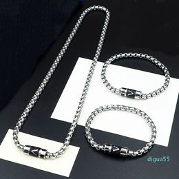 fashion Style Men Lady Women Silver/Gold-Color Metal Thick Chain Bracelet Necklace With Wrap Initials Leather Charm