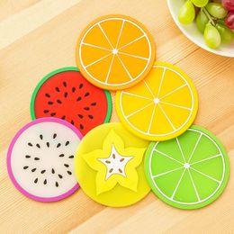 500pcs New Table Accessories Silicone Cup Mat Coaster Kitchen Gadgets Candy Colour Fruit Shape Non-slip Insulation Pad