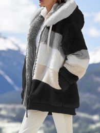 Зимняя мода женские куртки пальто Новый повседневная молния с капюшоном на молнии Женская одежда кашемировая женская куртка сшивание пледа
