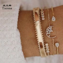 Tocona 4Pcs/set Gold Moon Star Bracelets for Women Geometry Crystal Opal Boho Cuff Bracelet Bangle Set Party Jewelry C15209 X0706