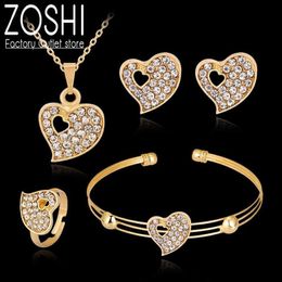 Jewellery Sets Luxury designer Bracelet Fashion Dubai Gold Crystal Heart Necklace Bangle Ring Earrings Set Wedding Gift African Nigeria for Wo