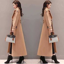 X-Long Women outerwear winter clothing fashion warm Woollen blends Slim female elegant Double Breasted Woollen coat 210930