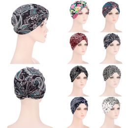 Muslim Turban Scarf for Women Islamic Inner Hijab Caps Arab Wrap Head Scarves Cashew Flower Print Turban Cap