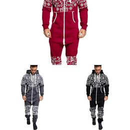 Autumn men sets fashion double zipper Fleece male jumpsuit tide cool Hip hop printing tracksuit men jogging Hooded suit X0610