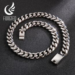 Fongten Punk Cuban Chain Necklace Waterproof Men StainlSteel 13/15mm Choker Long Link Curb Chain Gift Jewellery for Boyfriend X0509