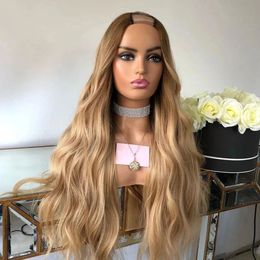 Ombre #4T27 Wavy Wig 1x4 U Part Human Hair Wigs Blonde Middle Open Upart Wigss for Black Women Brown 250 Density Remy Hairs 30 inches Glueless Full Machine Made