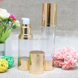 30ml 50 ml Bright Gold High-grade Refillable Bottles Portable Airless Pump Dispenser Bottle For Travel Lotion 100pcs/lotgood qty