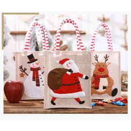 -2021 Tela de Natal tridimensional sacola bordada linen reusável criança presente doces sacos sacos de compras Decorações de Natal CN12