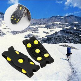 1 pair 5-Stud Snow Ice claw Climbing Anti Slip Spikes Grips Crampon Cleats Shoes Cover for women men Boots Cove 35-43 espadrilles withheeled sanda Coarse heel leather