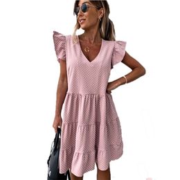 Summer Dress Women Polka Dot Street Sexy Casual Loose Thin Beach Party Dress Plus Size V Neck Mini Dress Female Vestidos 210329