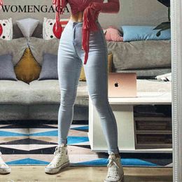 WOMENGAGA Autumn Winter Fashion Sexy Slim Hip Lift High Waist Skinny Elasticity Jeans Denim Pencil Pants GECV 211129