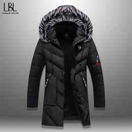Winter Parka Men's Solid Jacket Arrival Thick Warm Coat Long Hooded Jacket Fur Collar Windproof Padded Coat Fashion Men 211216