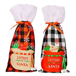 Christmas Buffalo Plaid Wine Bottle Covers with Faux Fur Cuff Xmas Gift Bags Home Dinner Party Table Decor XBJK2108