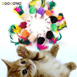 Cat Toys False Mouse Pet Cat Toys Mini Funny Playing for Cats with Colourful Feather Plush