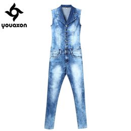 2043 Youaxon Women`s Plus Size Brand New Fashion Blue Stretch Denim Skinny Slim Fit Pants Jumpsuit Jeans For Women Jean Overalls H0908