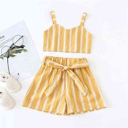 Summer Baby Girl Suit Fashion Striped Vest Shorts Two-piece 1-5 Years Old Girls Clothes 210515