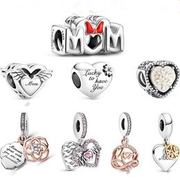 925 Sterling Silver Charm Beads Loving Mom Fit Pandora Bracelet Ladies Fashion Classic Jewellery