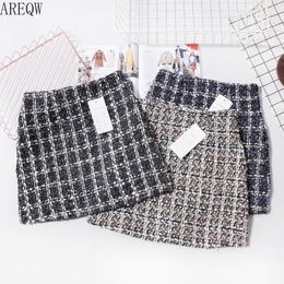 Tweed Skirt Spring Autumn Clothing for women Korean Elegant Plaid Cute Bottoms for Ladies A Line Short Mini Skirts 210507