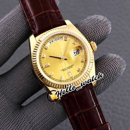 Designer Watches men luxury brand 36mm Day-Date ETA2836 Automatic Mens Watch 118138 118135 Diamond Black Dial 18K Yellow Gold Case Leather Strap