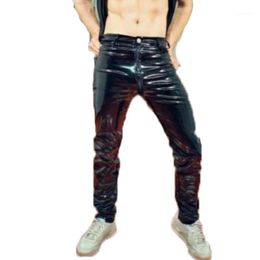 Pantalones de Jeans de hombre negro Punk Gótico Imitación Cuero Pantalón largo legging Entrepierna Abierta