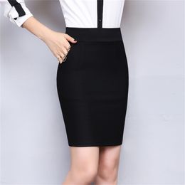 Spring & Winter Women Office Skirt Slim Sexy Solid Color Pocket Elastic High Waist Pencil Plus Size Black Mini 210619