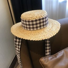 England Vintage Straw Hat Summer Outdoor Casual Flat Cap Beach Sun Protection Plaid Caps Fashion Seaside Wide Brim Hats
