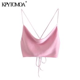 Women Sexy Fashion With Tied Soft Touch Cropped Tank Tops Backless Cross Thin Straps Female Camis Mujer 210420