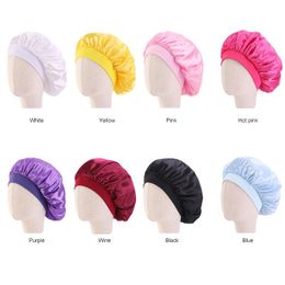 Kids Adjustable Solid Color Sleeping Caps Bonnet Children Satin Beanie Night Hat Hair Care Fashion Accessories