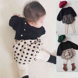 Korean Baby Bodysuits Minimalist Children's Clothes Cute Dot Butt-wrapped Jumpsuit Girl's Checked 210702