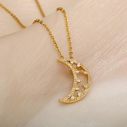 Chokers Zircon Crystal Moon Necklace For Women Girls Hollow Out Choker Necklaces Colar Chain Engagement Wedding Jewelry Gifts