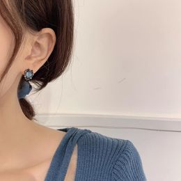 Stud Korean Fashion Ocean Blue Earrings For Women Elegant Opal Heart Shape Party Daily Jewelry Ornaments