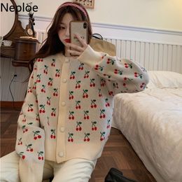 Neploe Korean Loose Cardigan Female Japanese Cherry Sweaters for Women Winter Clothes O-neck Long Sleeve Chic Sueter Coat 4G106 210422